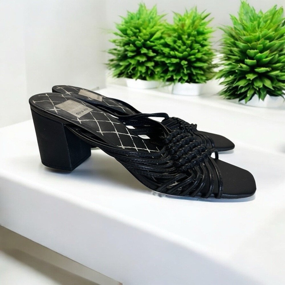 Dolce Vita Black Delana Woven Leather Sandals 7.5 Block Heel - Picture 1 of 12